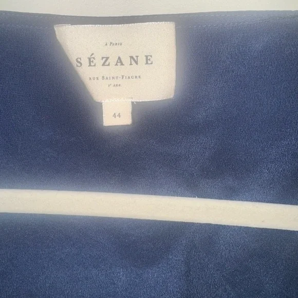 Sezane Navy Embroidered V-Neck Blouse- 100% Silk - Picture 4 of 6